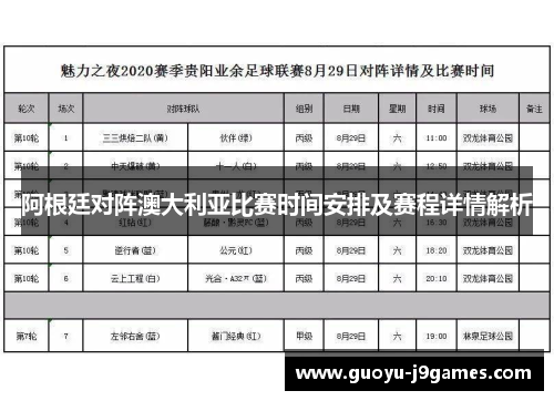 阿根廷对阵澳大利亚比赛时间安排及赛程详情解析 阿根廷对阵澳大利亚比赛时间安排及赛程详情解析